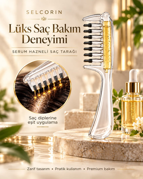 Saç Diplerine Serum Uygulama Tarağı-Masaj Başlıklı-Sıvı Hazneli